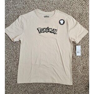 POKEMON Double Sided Graphic T-Shirt Embroidered Beige Youth L